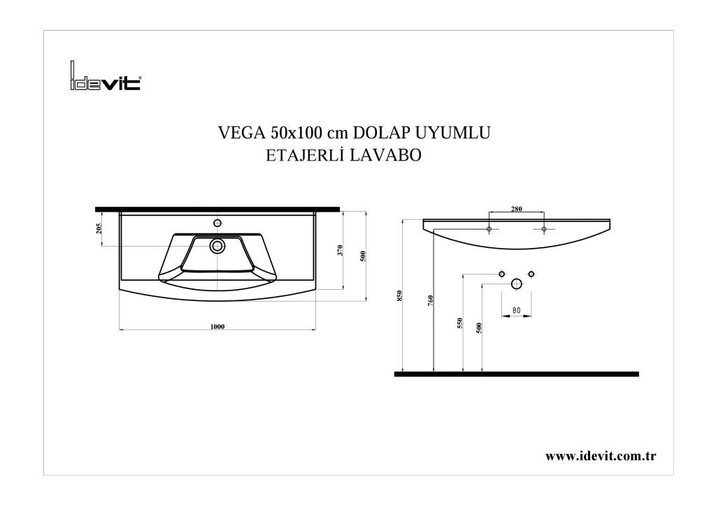 İDEVİT Vega 100CM Dolap Uyumlu Etajerli Lavabo ( Hilton Dolap )