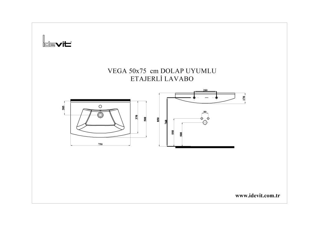İDEVİT Vega 75CM Hilton Dolap Uyumlu Etejerli Lavabo 5 Yıl Garanti
