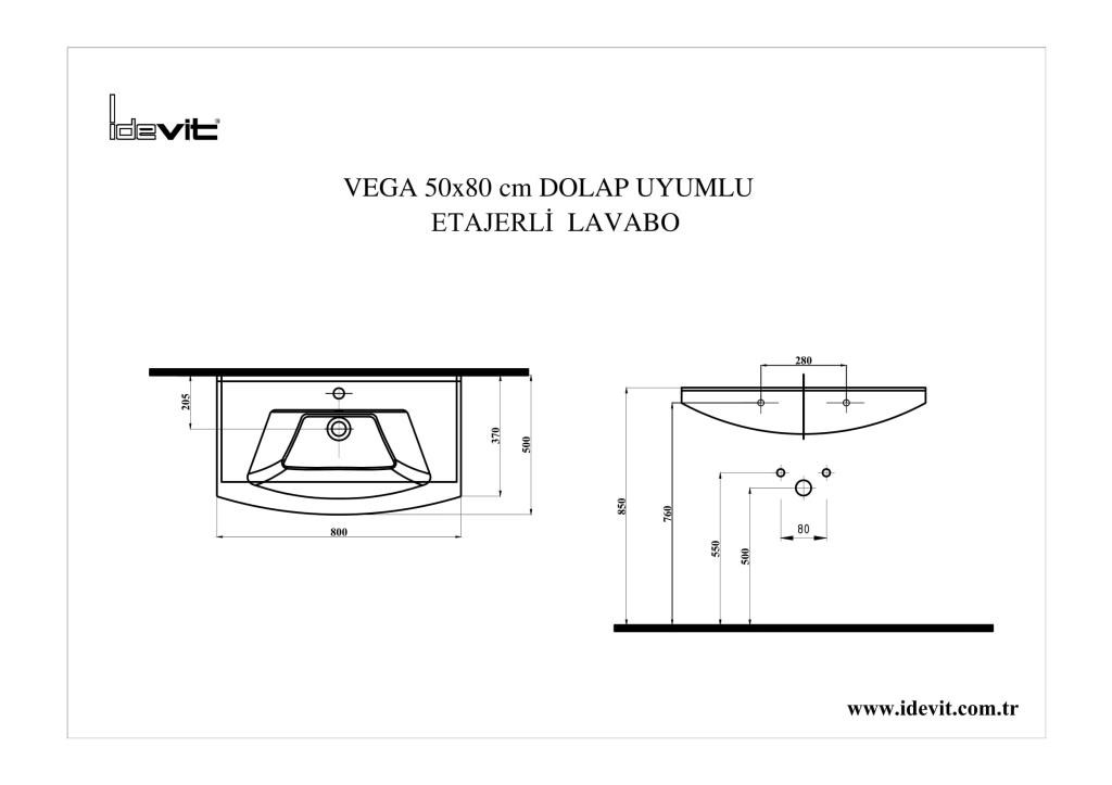 İDEVİT Vega 80CM Hilton Dolap Uyumlu Etejerli Lavabo 5 Yıl Garanti