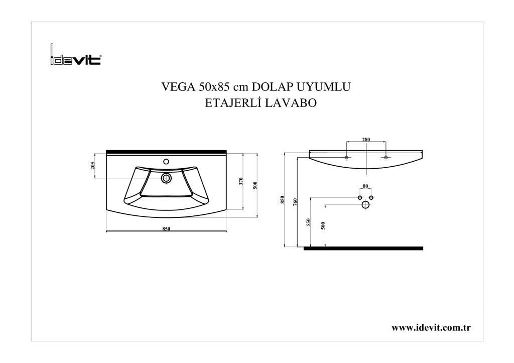İDEVİT Vega 85CM Hilton Dolap Uyumlu Etejerli Lavabo 5 Yıl Garanti