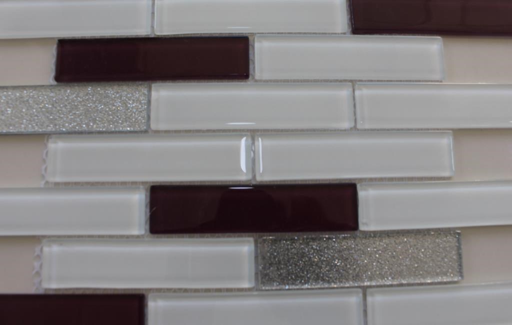 Mutfak Tezgah Arası Kristal Cam Mozaik 2,5 x 10 Mürdüm