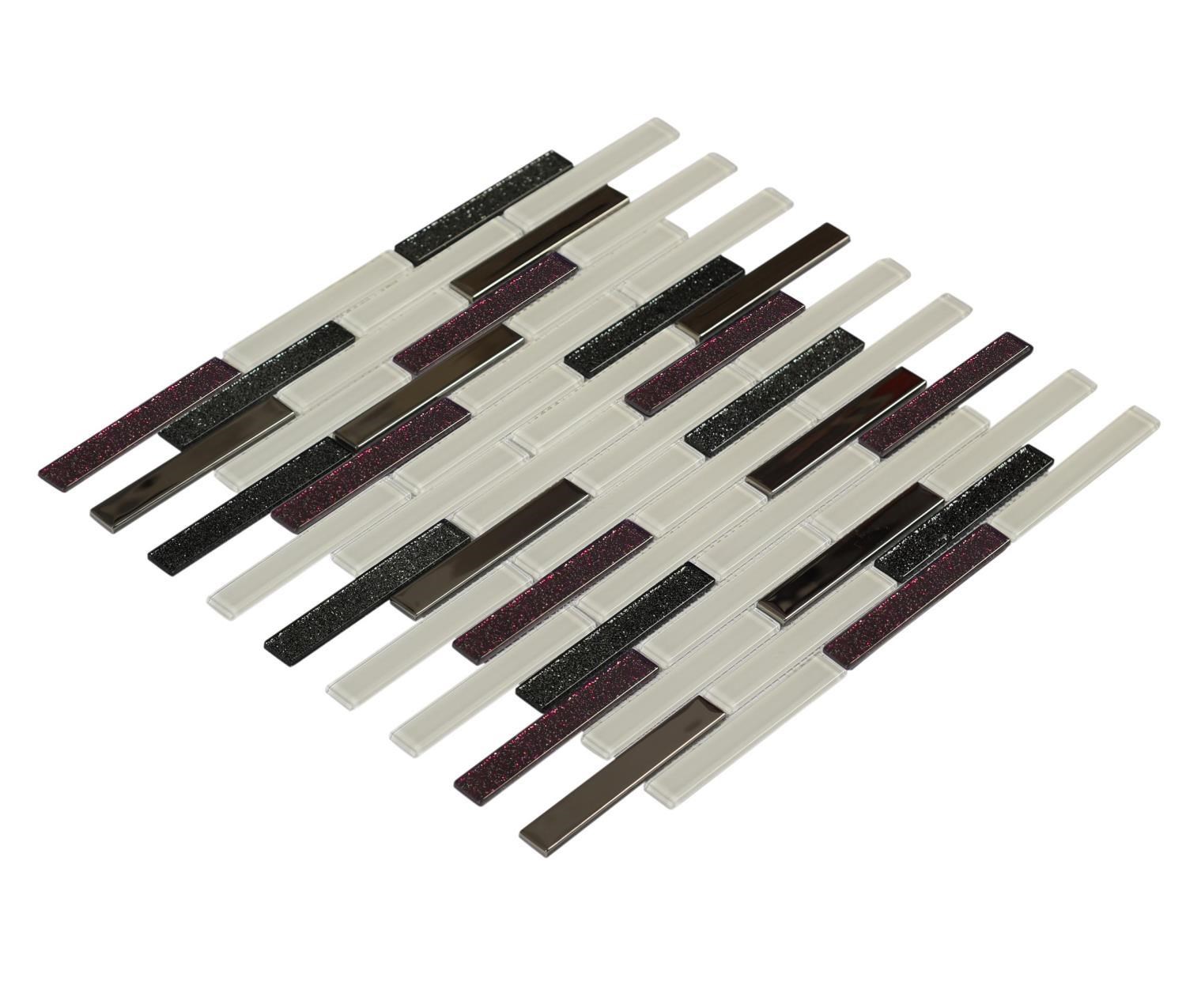 Mutfak Tezgah Arası Kristal Cam Mozaik MCM MP 929 15x98 Mürdüm