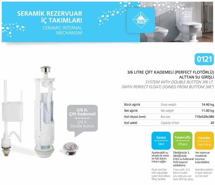Nkp 3/6 Litre Çift Kademeli Klozet Rezervuar İç Takım 121