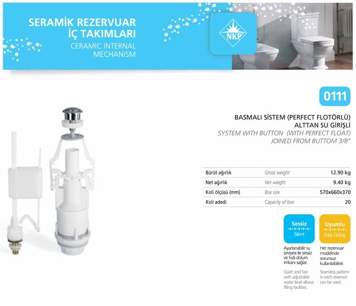 Nkp Basmalı AltSu Girişli 3/8 Litre Klozet Rezervuar İç Takım 112