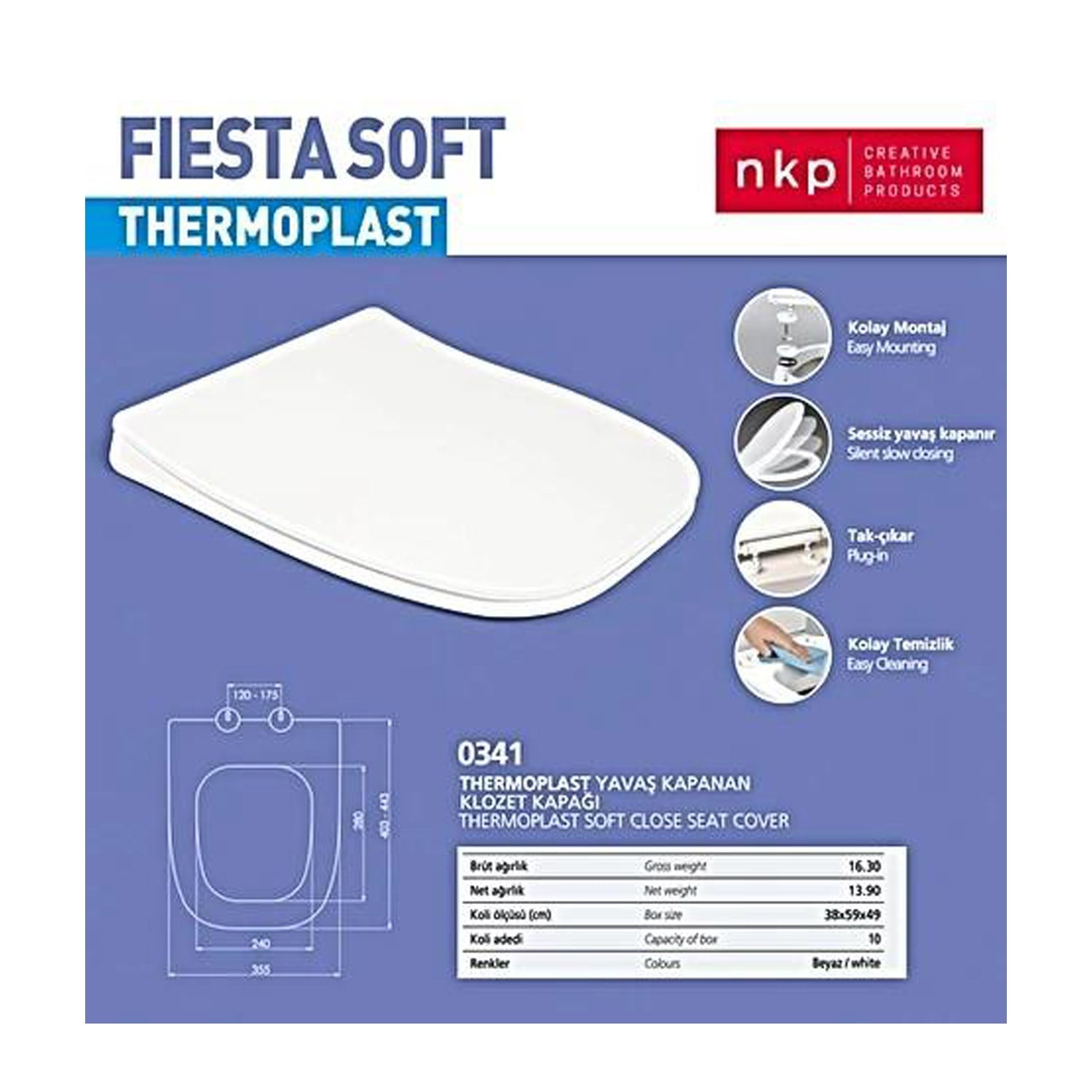 NKP Fiesta Kare Soft Close Yavaş Kapanan Amortisörlü Klozet Kapağı