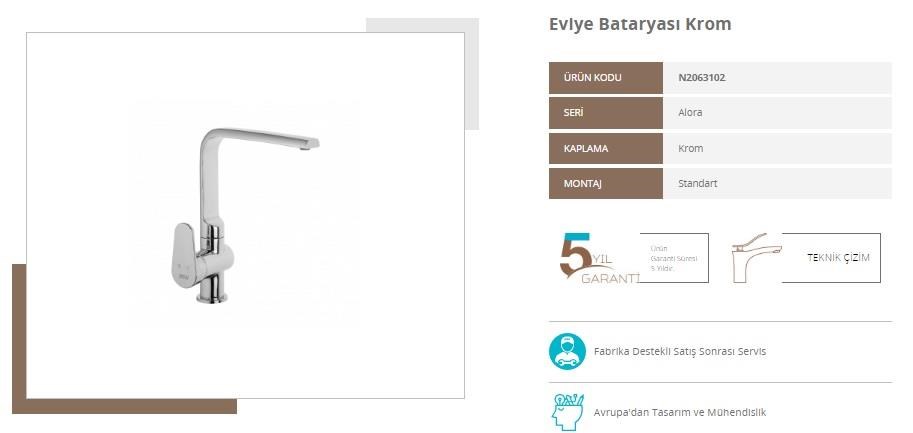 Nsk Alora Mutfak/Eviye Bataryası Aç Kapa 5 Yıl Garanti N2063102