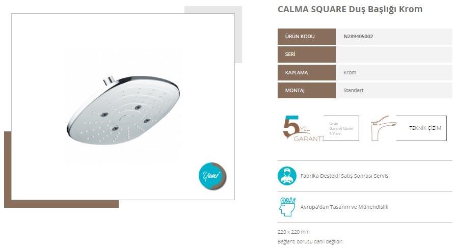 Nsk Banyo Calma Square Kare Tepe Duş Başlığı N289405002