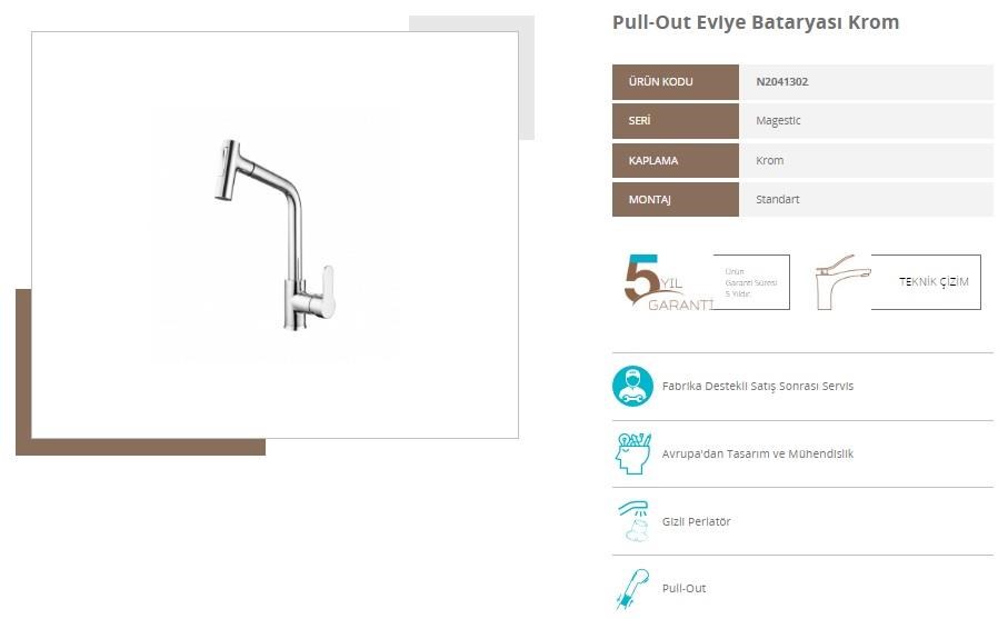 Nsk Magestic Pull-Out Eviye Mutfak Bataryası Krom N2041302