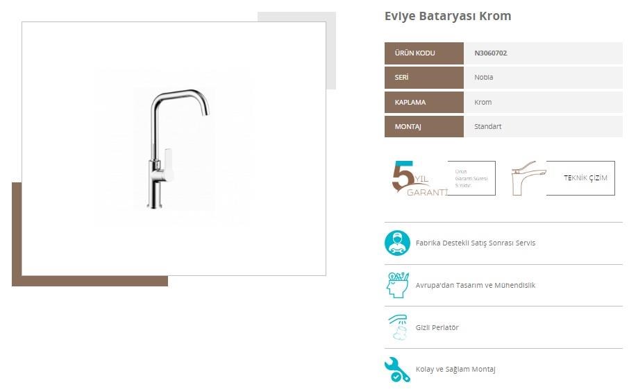 Nsk Nobia Mutfak/Eviye Bataryası Aç Kapa 5 Yıl Garanti N3060702
