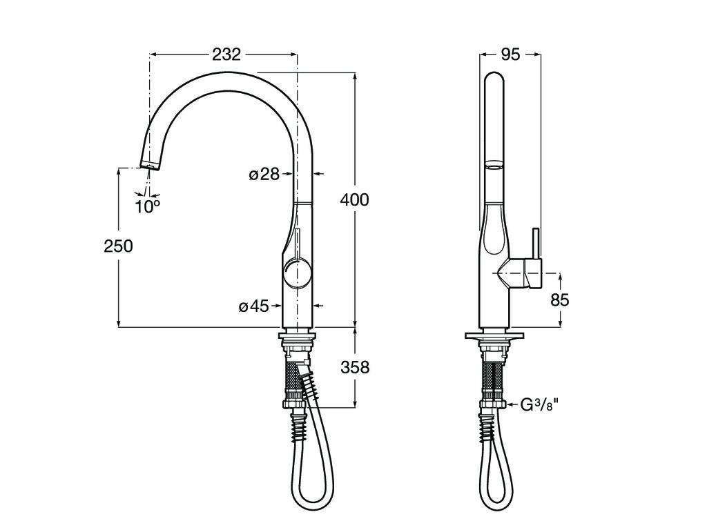 Roca Glera Kuğu Borulu Mutfak Eviye Bataryası Krom A5A844DC00