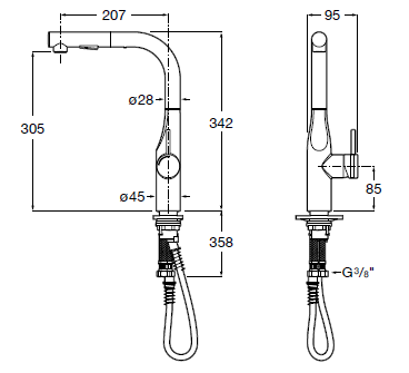 Roca Glera L Borulu Pull Out Spiralli Mutfak Eviye Bataryası     A5A854DC00