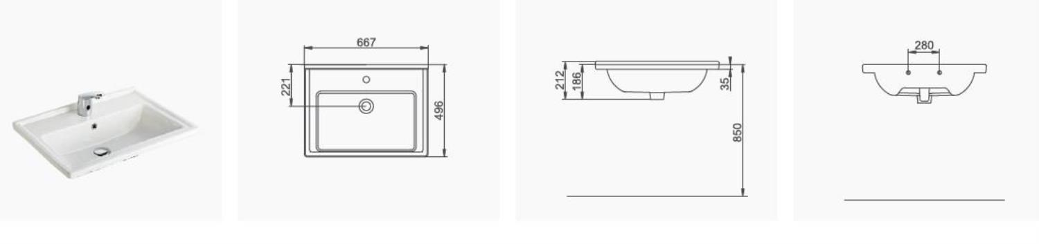 Seramiksan Silva Kare Hilton Dolap Uyumlu Etajerli Lavabo 65CM