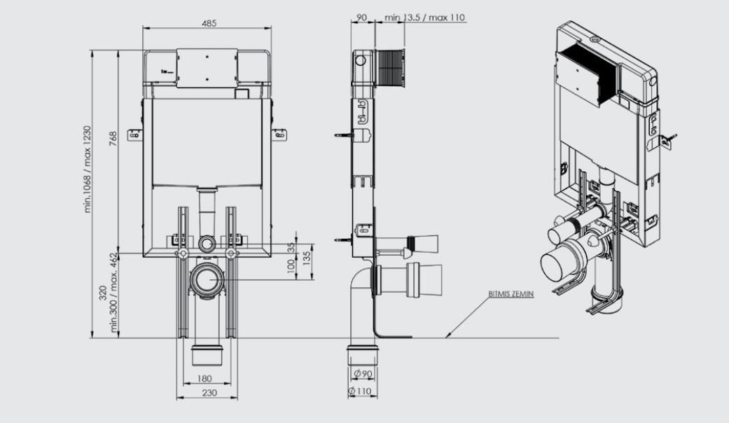 Serel Smooth Asma Klozet İçin Metal Ayaklı Gömme Rezervuar T020111