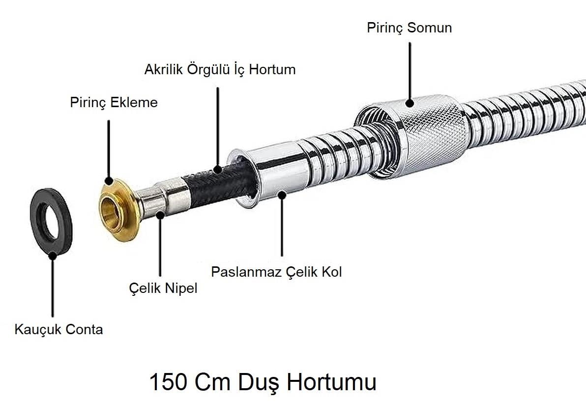 T-MAY Çam Kare Borulu Hareketli Sürgülü Duş Seti Üst Takımı