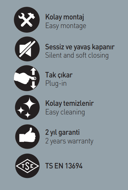 T-MAY Gökçe Kare Yavaş Kapanan Amortisörlü Klozet Kapağı Soft Close