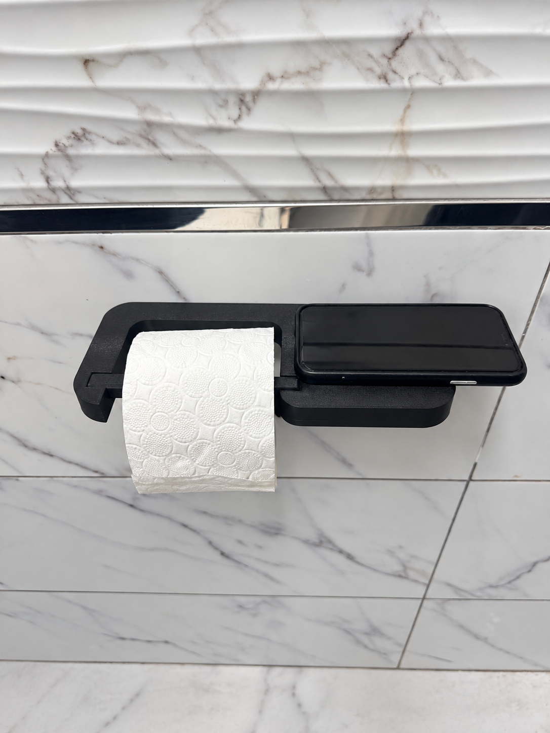 T-May Raflı Tuvalet Kağıtlığı – Telefon Raflı Yapışkanlı ve Vidalı Siyah WC Kağıtlığı