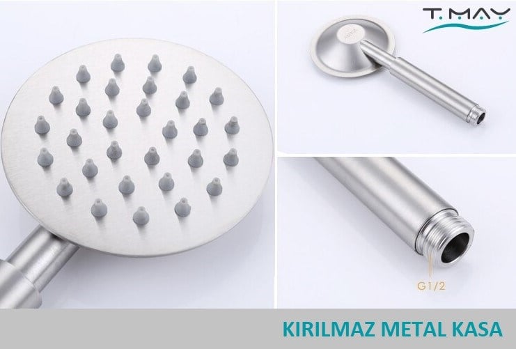 T-MAY Sardes Mat İnox Eko Mafsallı Duş Seti Üst Takımı