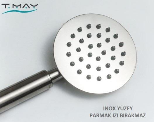 T-MAY Sardes Yuvarlak El Duş Seti Başlığı Tasarruflu Paslanmaz Mat İnox