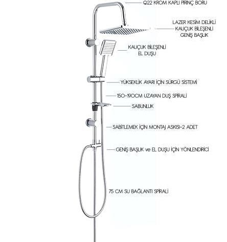 Tema Banyo Rain Plus Tetra Tepe Duş Takımı Seti 53236
