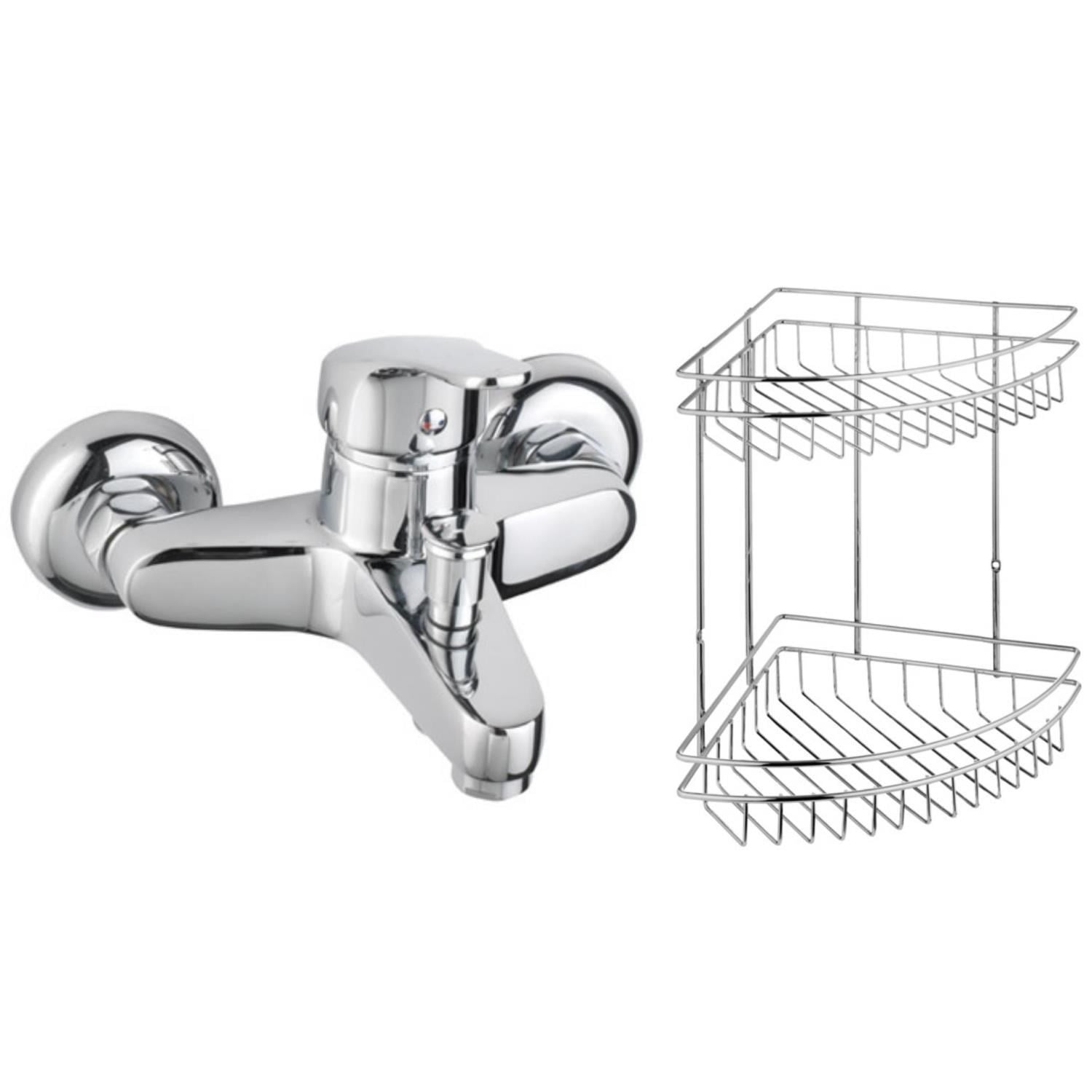 TEMA Cosmo Banyo Bataryası 61031+Metal Süngerlik 2'li Köşe Raf 2'li Set