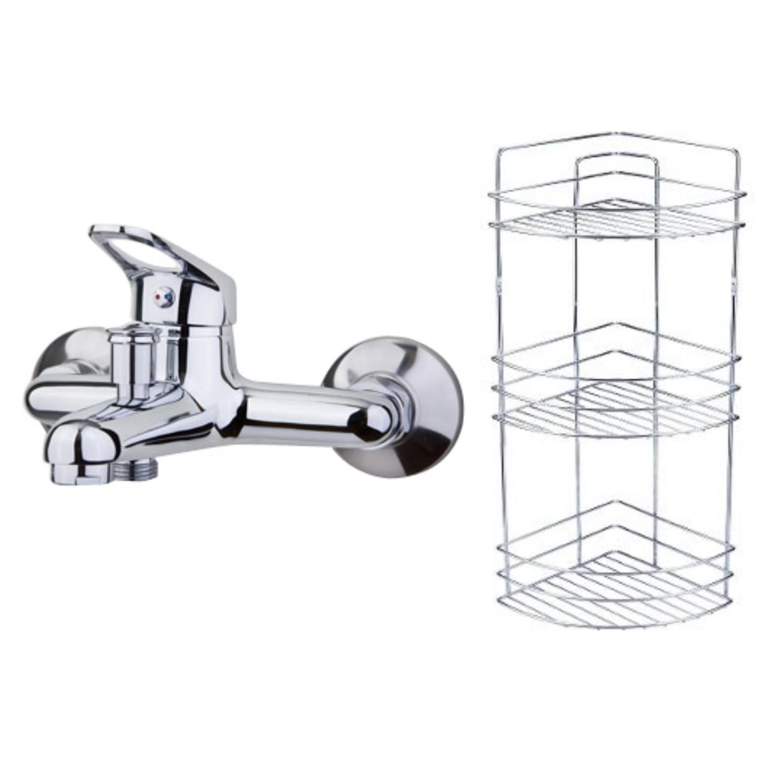 TEMA Solo Banyo Bataryası 61021+Metal Süngerlik 3'lü Köşe Raf 2'li Set