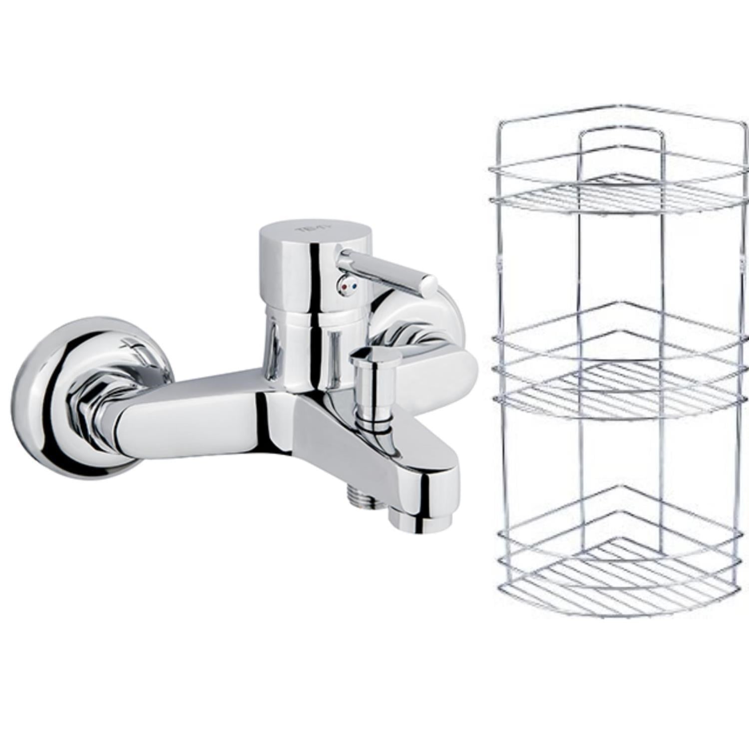 TEMA Tulip Banyo Bataryası 61091+Metal Süngerlik 3'lü Köşe Raf 2'li Set