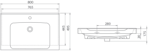 Turkuaz Anova 80 cm Etajerli Dolap Uyumlu Lavabo 80X49.5