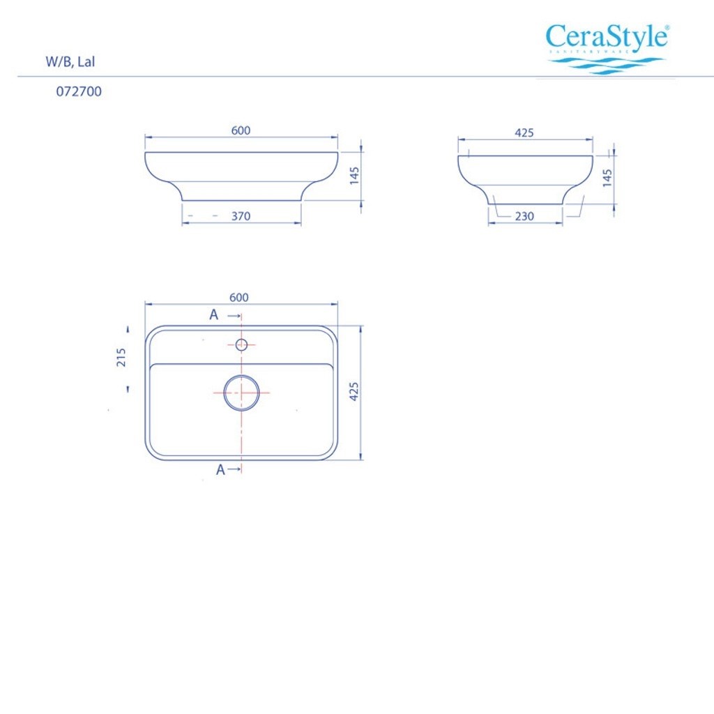 Turkuaz Lal 60 cm Tezgah Üstü Lavabo
