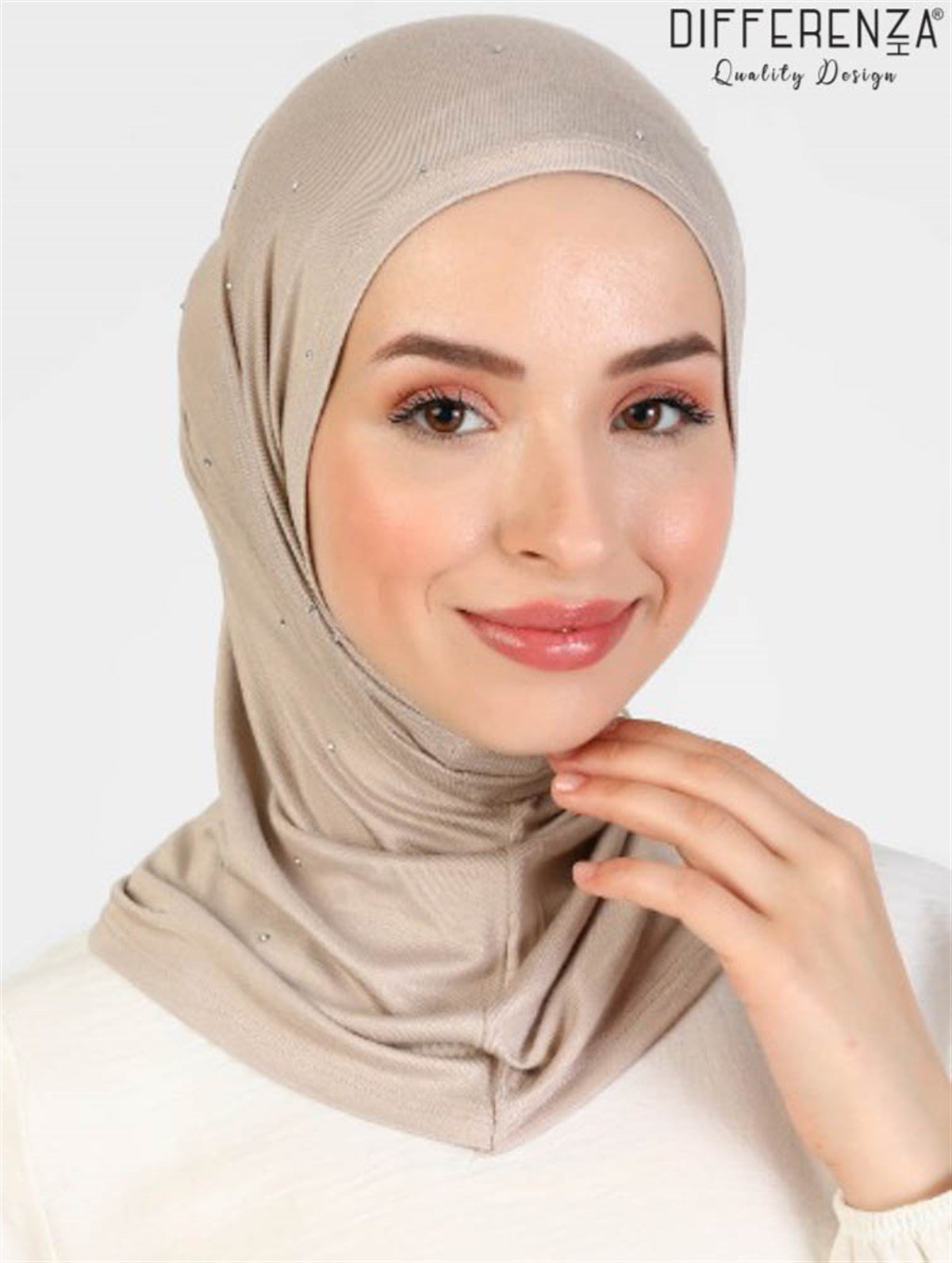 Asya Taşlı Bone-Gümüş Acık Vizon