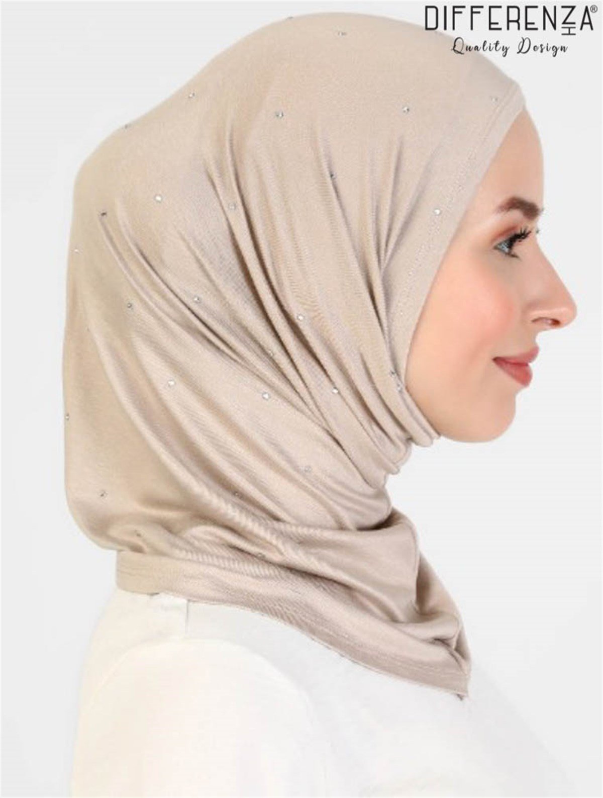 Asya Taşlı Bone-Gümüş Acık Vizon