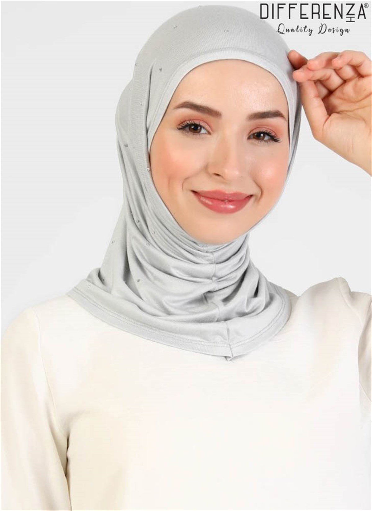 Asya Taşlı Bone-Gümüş Gri