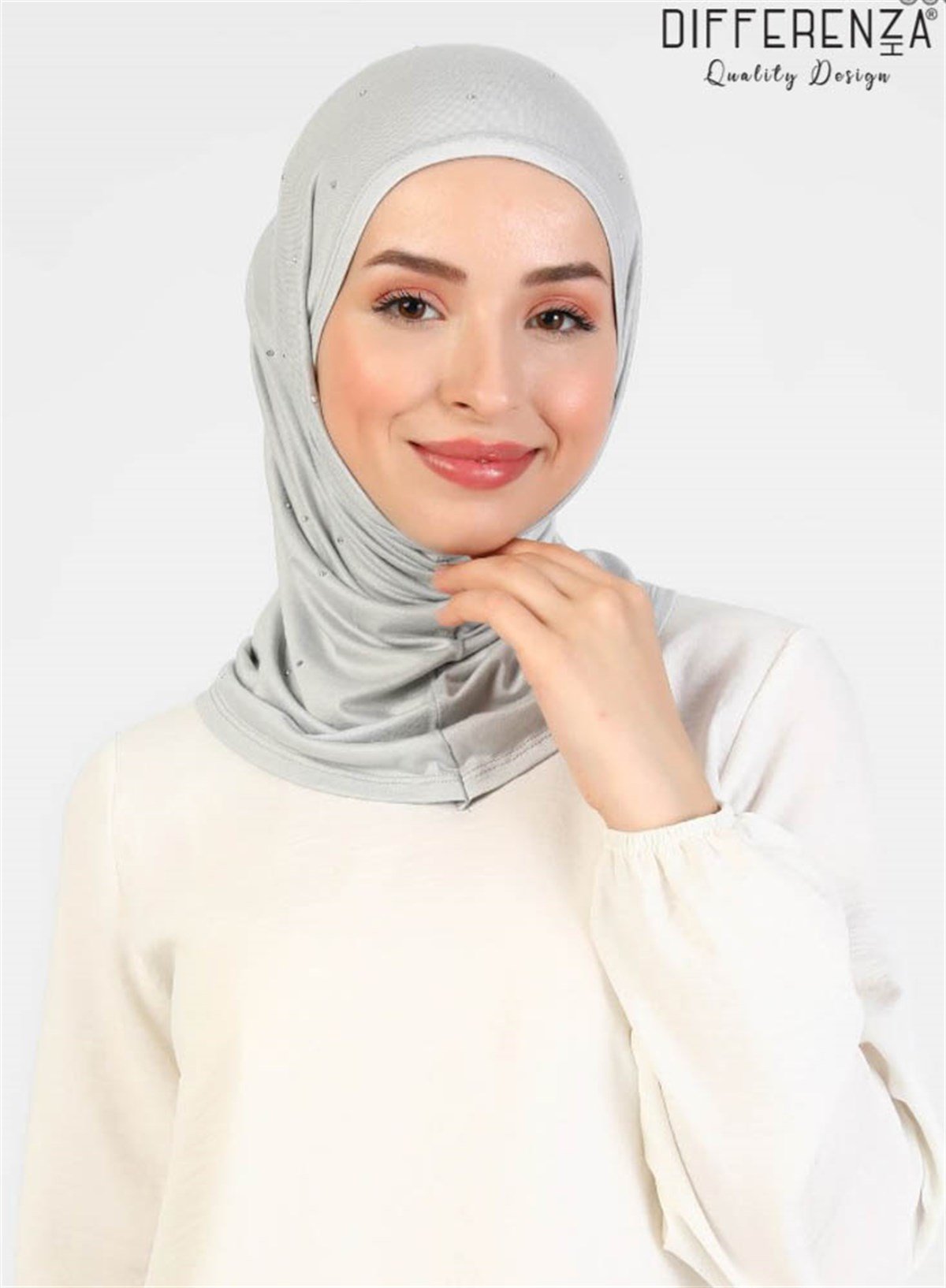 Asya Taşlı Bone-Gümüş Gri