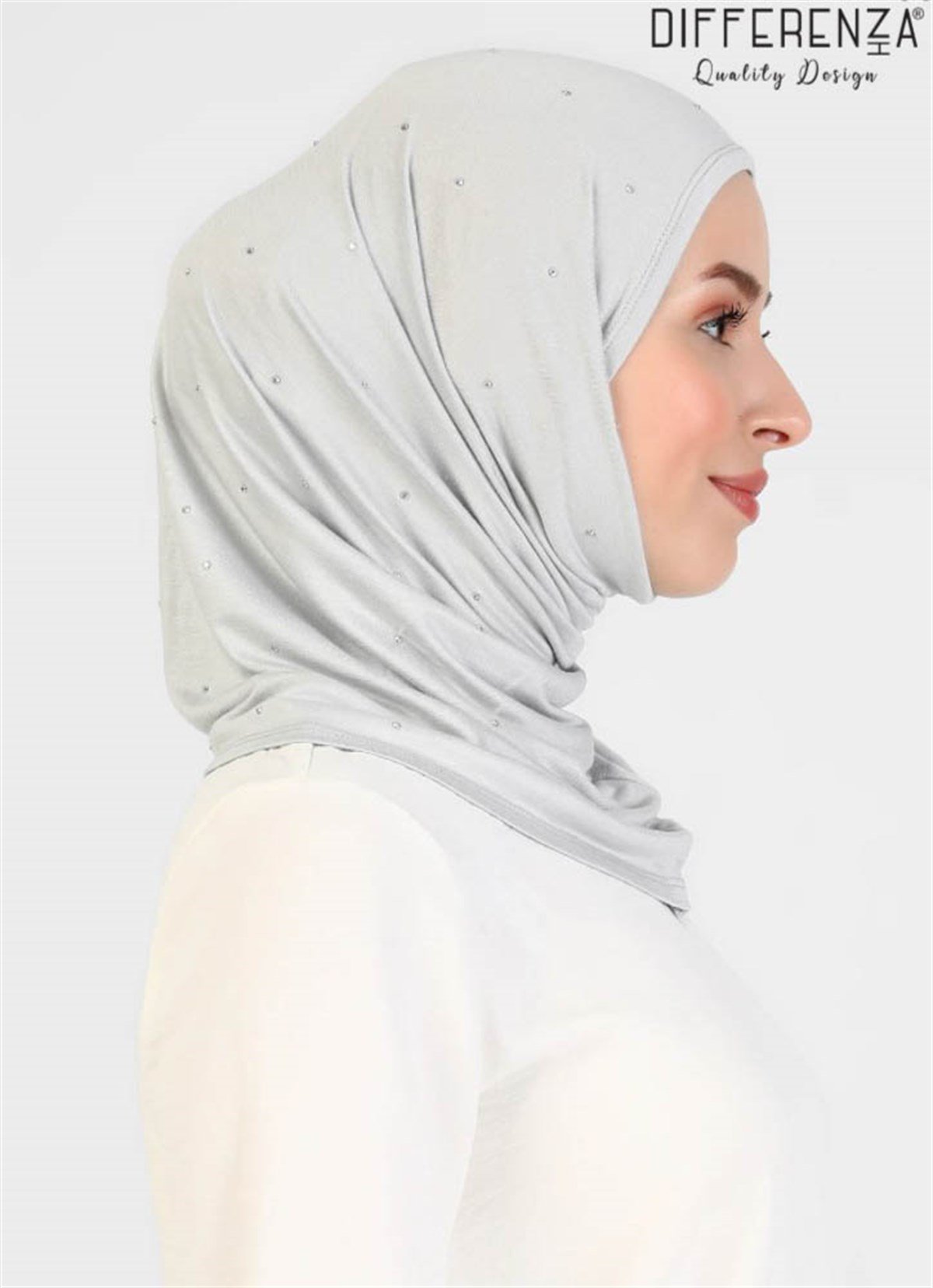 Asya Taşlı Bone-Gümüş Gri