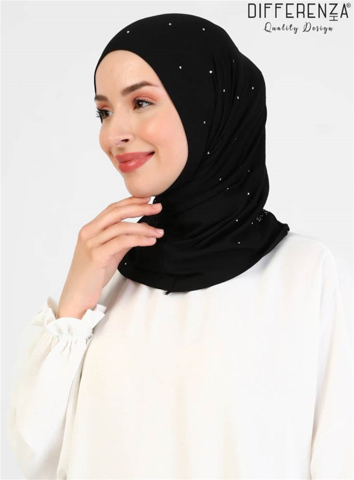 Asya Taşlı Bone-Gümüş Siyah