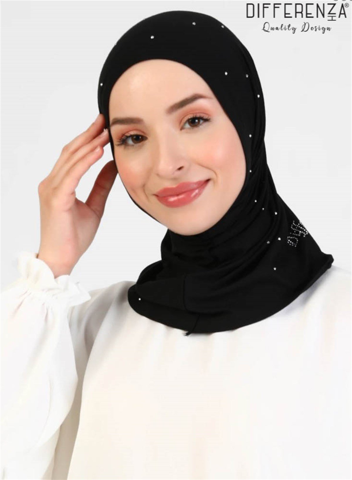 Asya Taşlı Bone-Gümüş Siyah