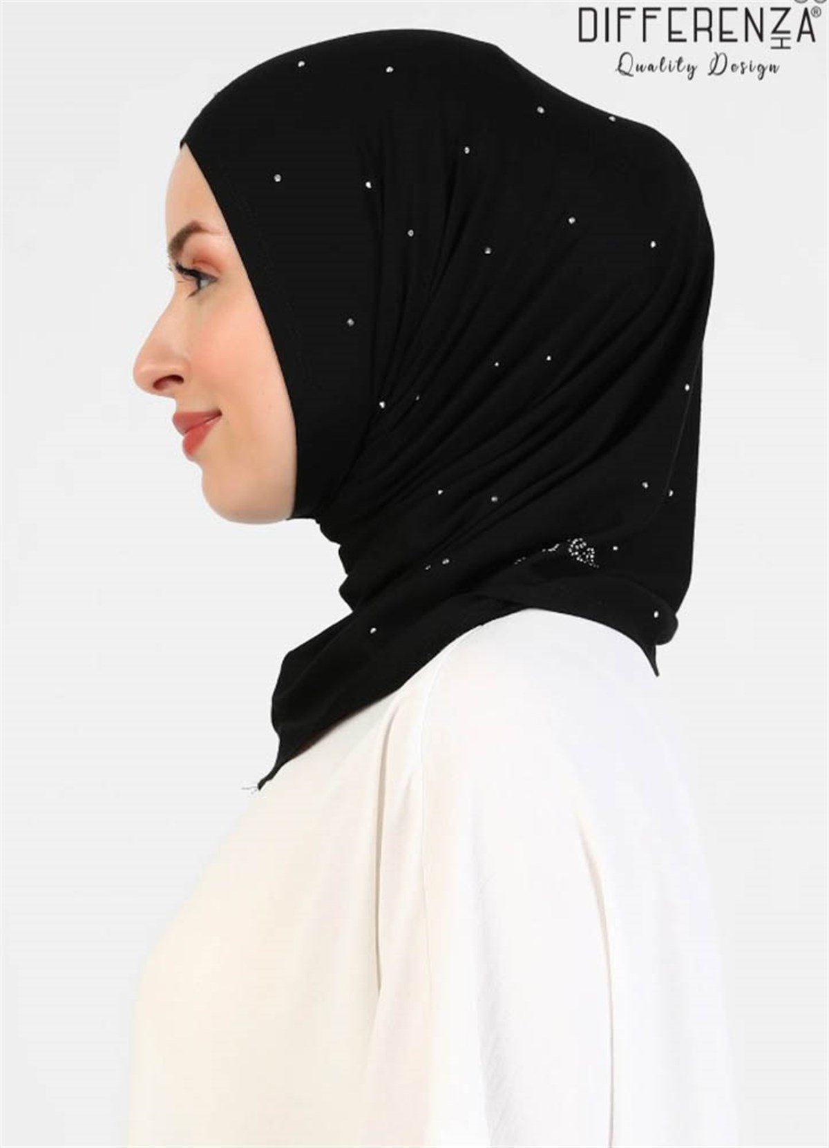 Asya Taşlı Bone-Gümüş Siyah