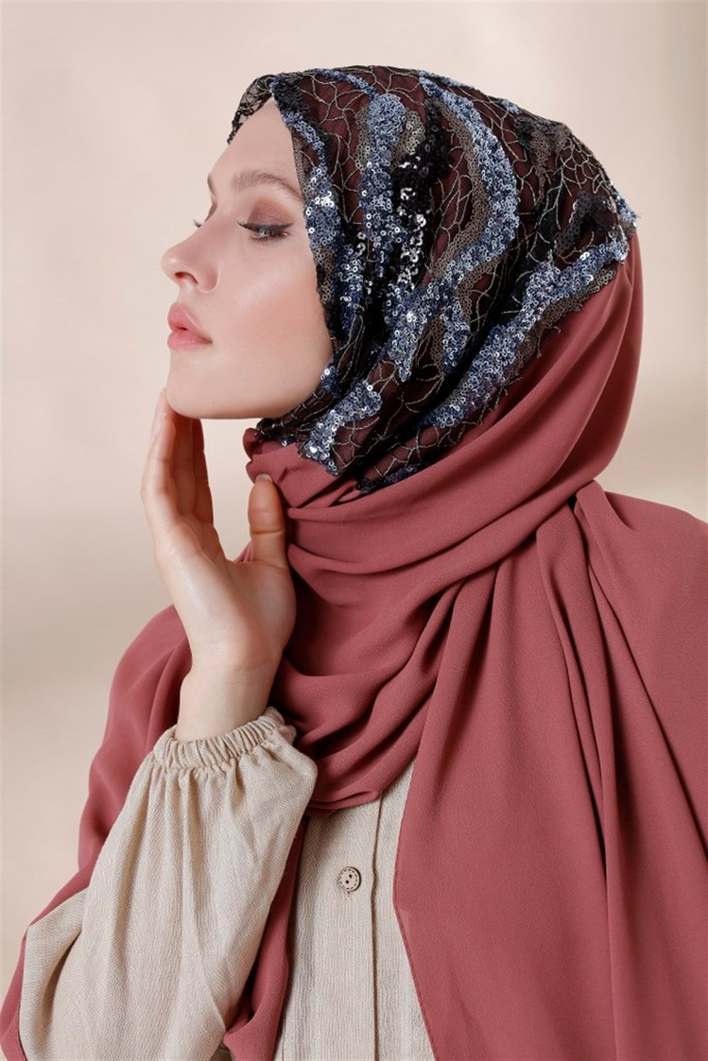 BULUT PAYET ŞAL-Gülkurusu İndigo