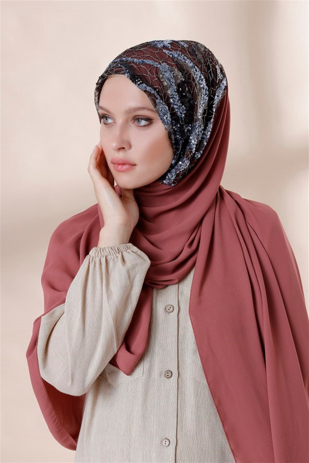 BULUT PAYET ŞAL-Gülkurusu İndigo