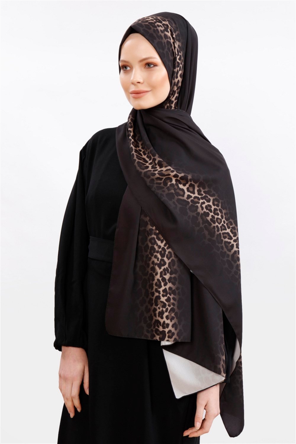 Degrade Leopar Şal - Siyah Gold
