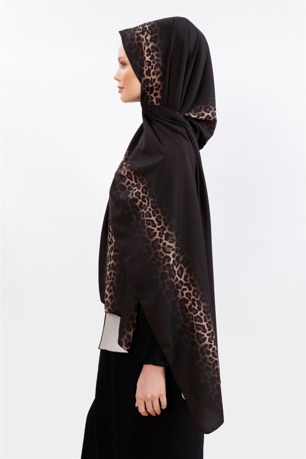 Degrade Leopar Şal - Siyah Gold