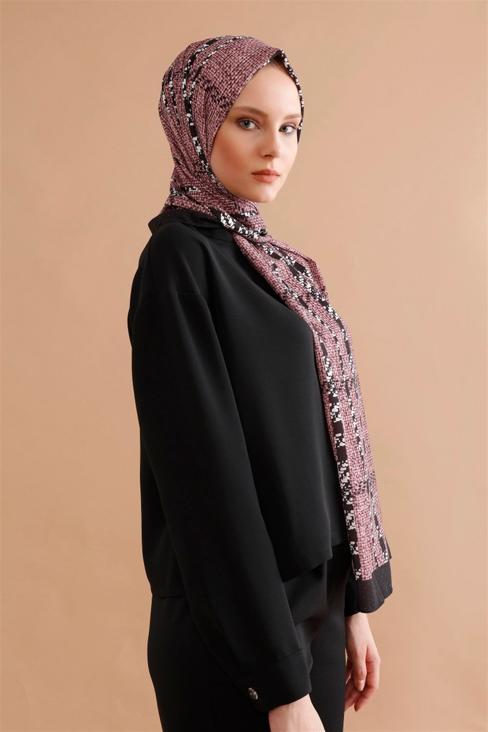 Dokulu Şerit Şal - Pudra
