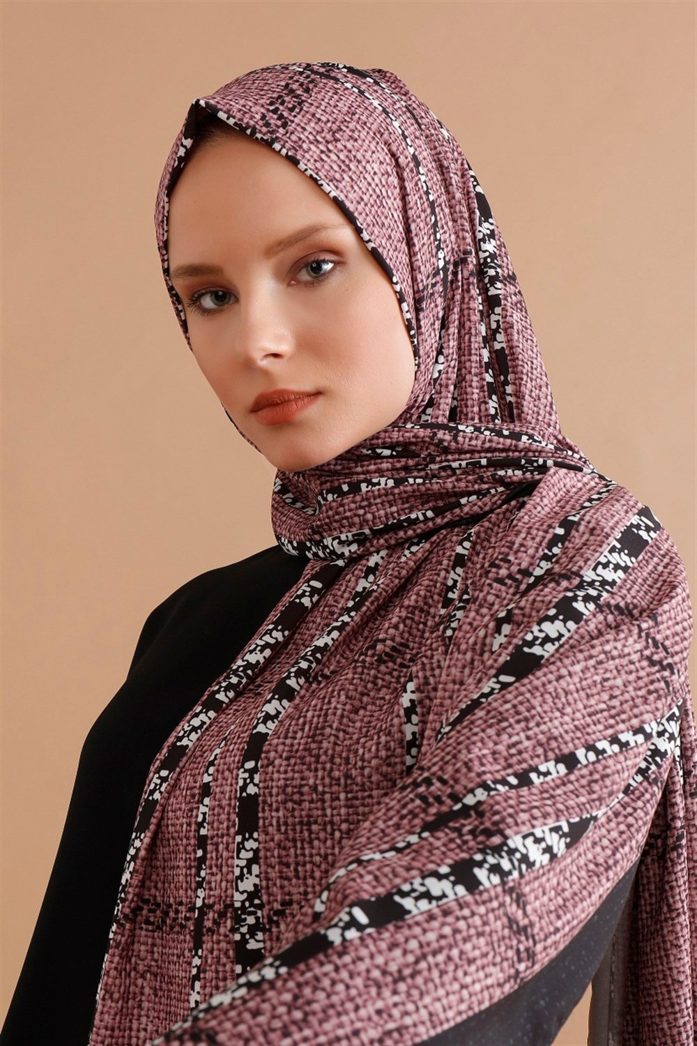 Dokulu Şerit Şal - Pudra