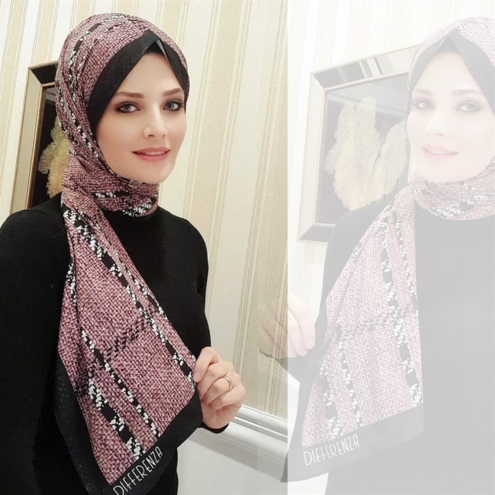 Dokulu Şerit Şal - Pudra