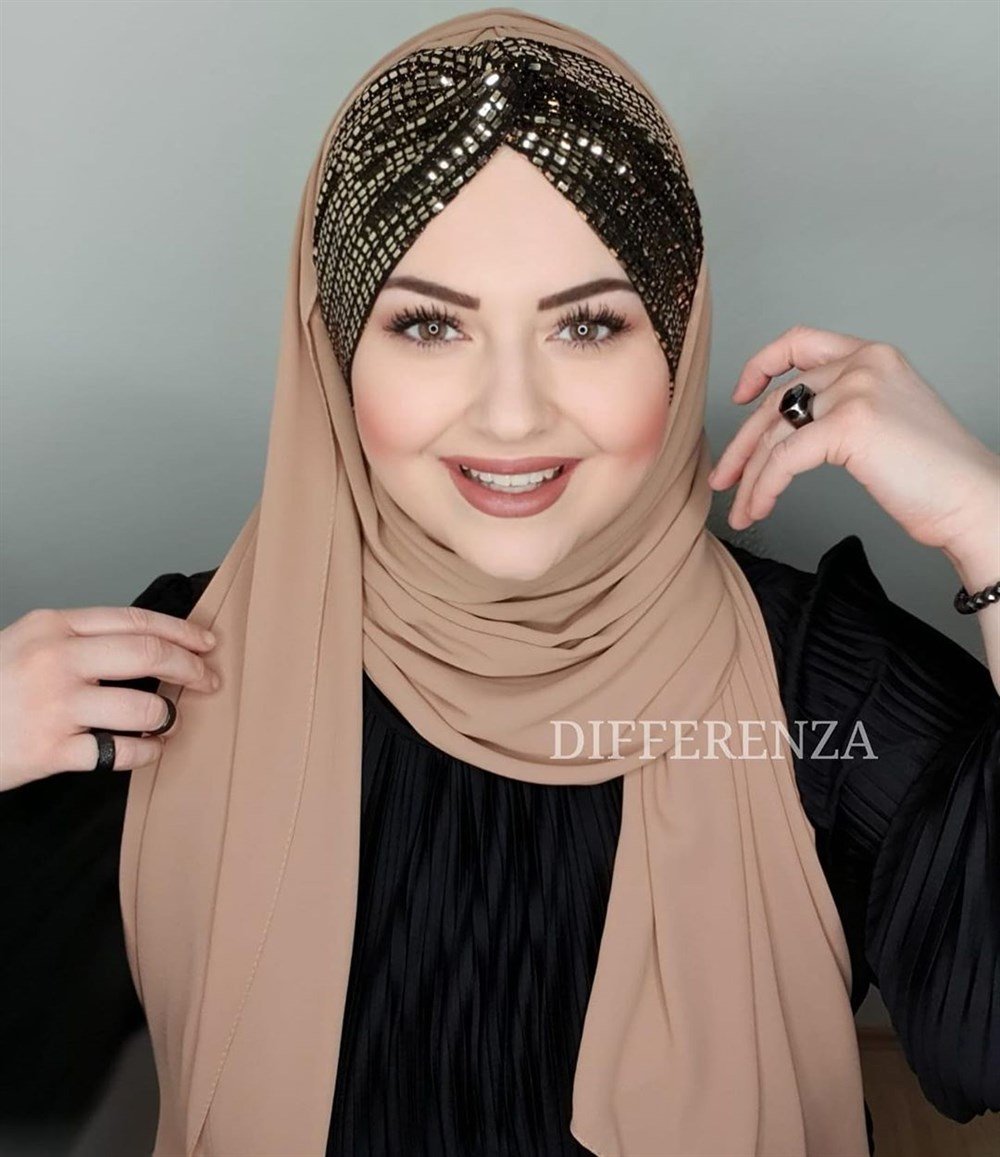 Düğüm Ayna Payet Şal-Bej Gold