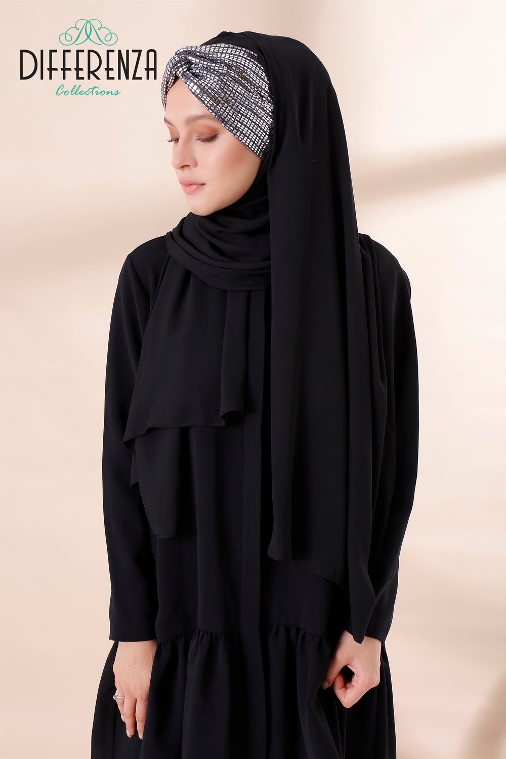 Düğüm Ayna Payet Şal-Siyah Gümüş