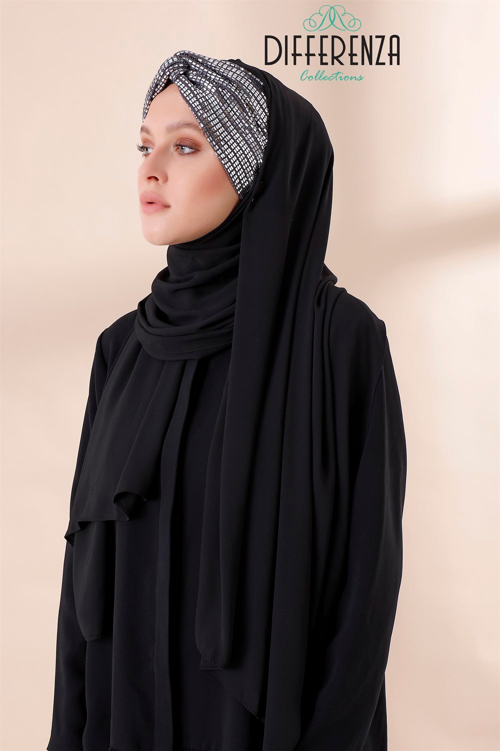 Düğüm Ayna Payet Şal-Siyah Gümüş