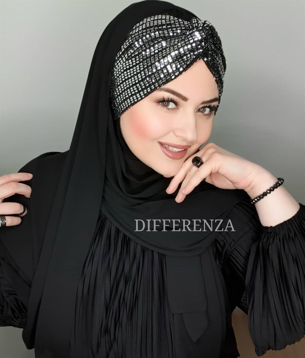 Düğüm Ayna Payet Şal-Siyah Gümüş