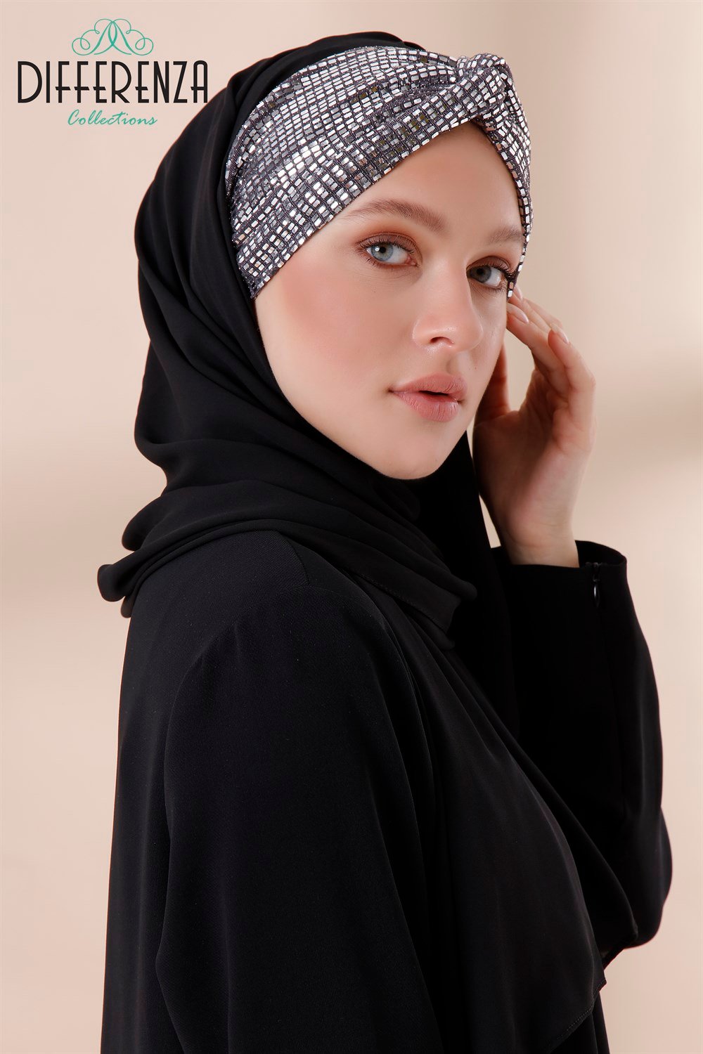 Düğüm Ayna Payet Şal-Siyah Gümüş