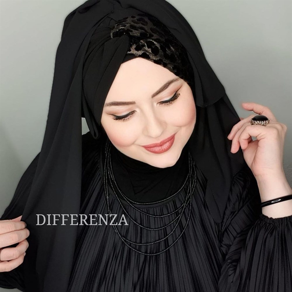 Düğüm Deri Leopar Tek Taraf Şal-Siyah