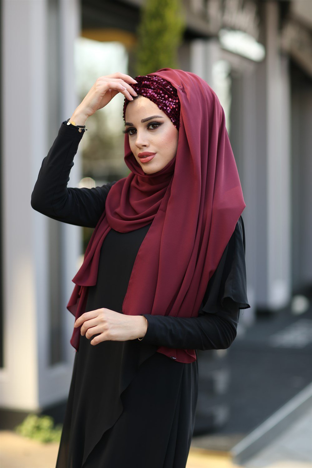 Düğüm Lux Payet Şal -Bordo